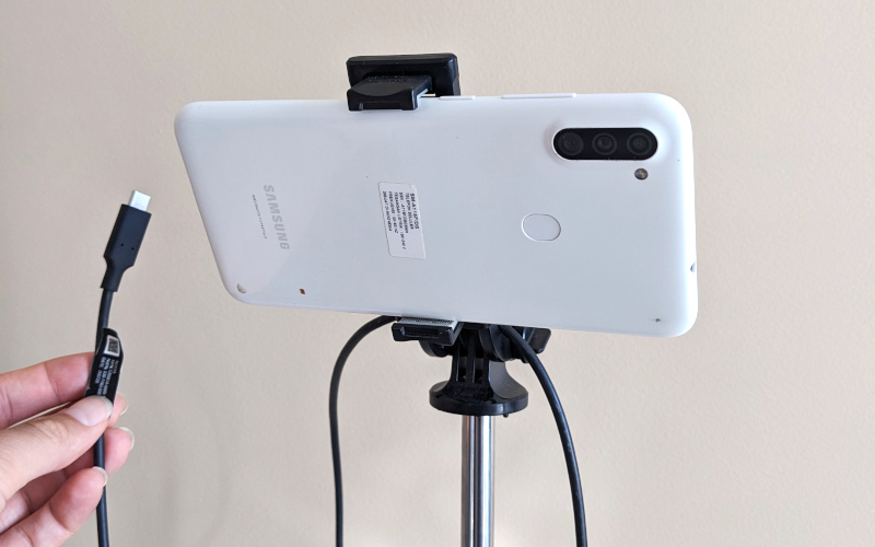 Samsung Galaxy A11 used as a battery-powered CCTV camera via LineCast app